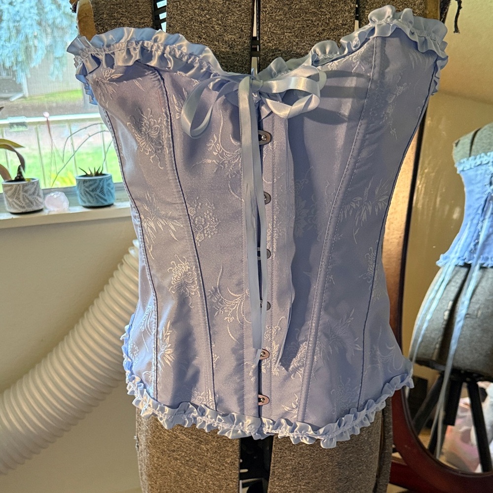 Beautiful Light Blue Corset with Ruffle Trim